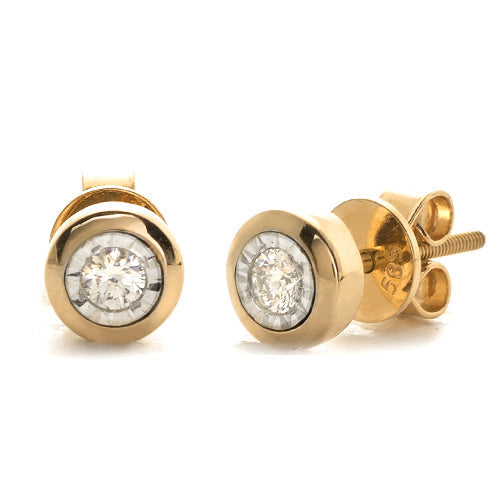 14K Gold Single Stone Diamond Round Earrings