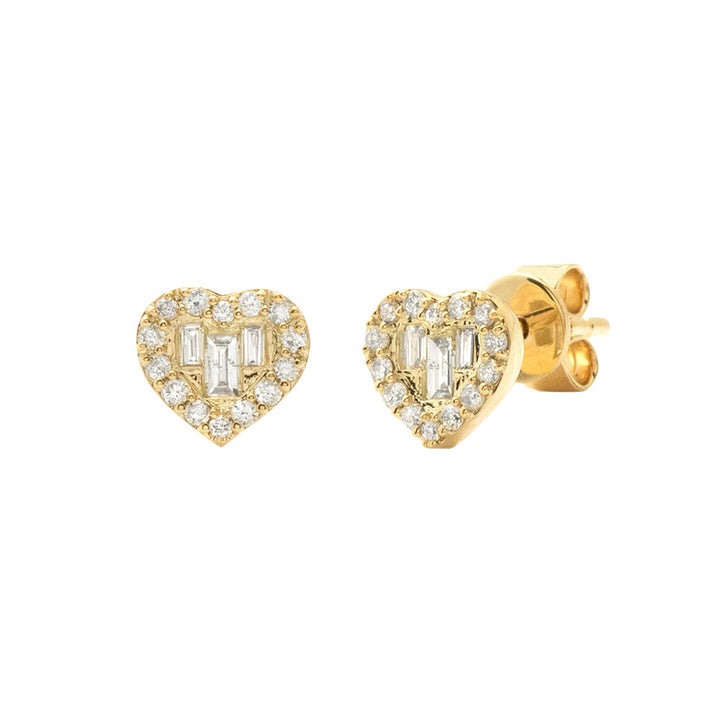 14K Yellow Gold Cluster Heart Earrings (Screwback) 9mm