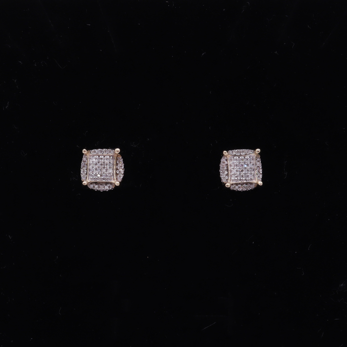 10K Solid Yellow Gold Square-in-Round Pave Diamond Stud Earrings