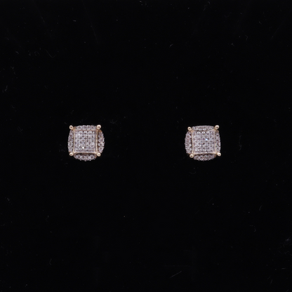 Elegant Pavé Square in Round Diamond Stud Earrings 10K Yellow Gold - STF DIAMONDS