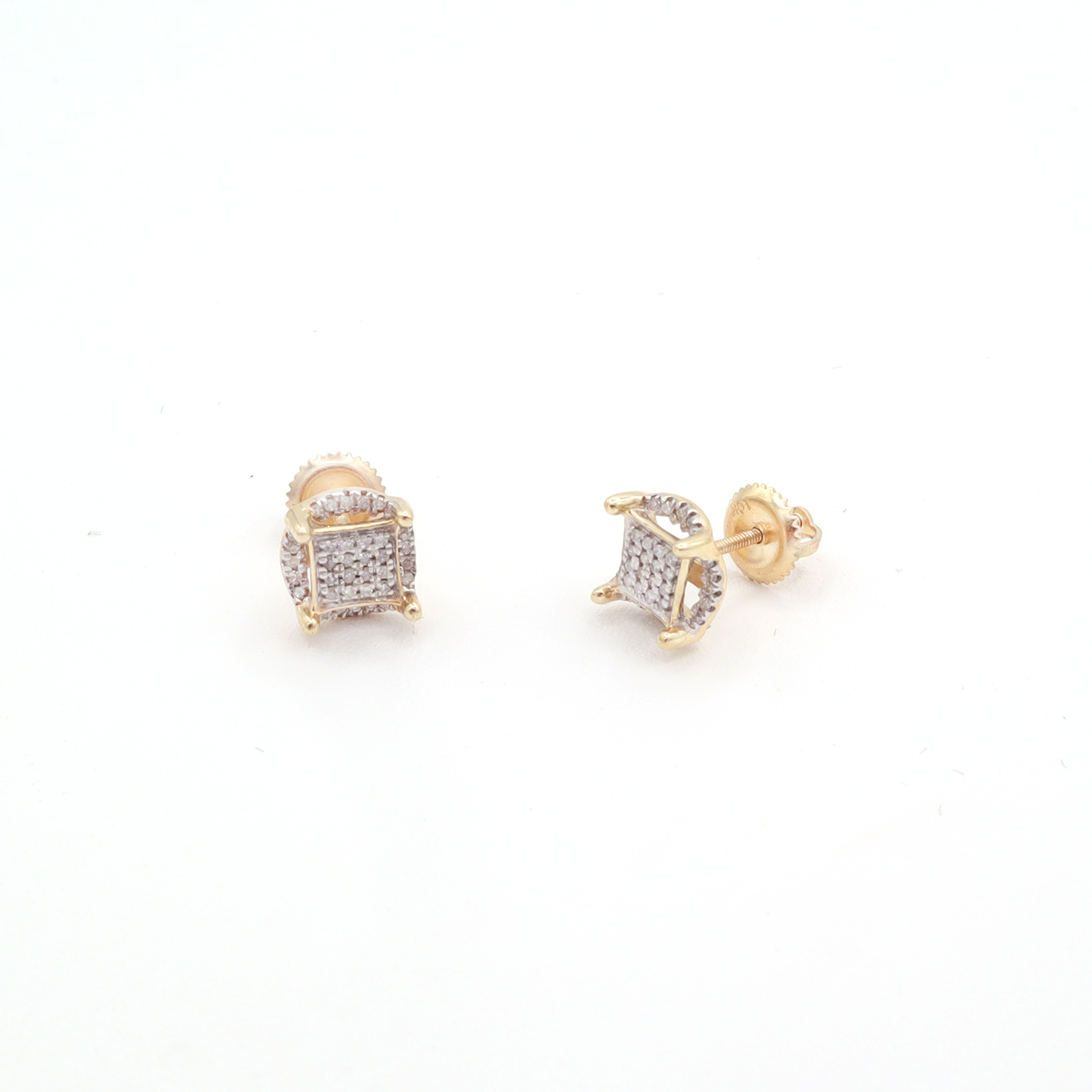 Elegant Pavé Square in Round Diamond Stud Earrings 10K Yellow Gold - STF DIAMONDS