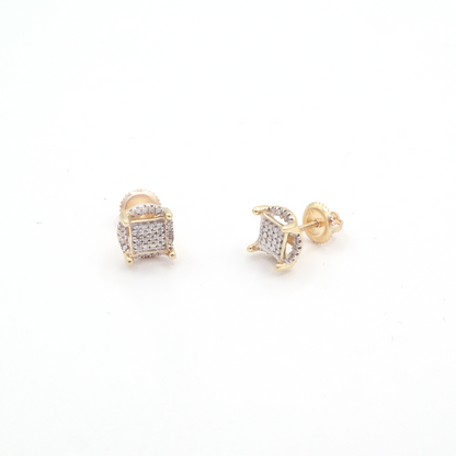 Elegant Pavé Square in Round Diamond Stud Earrings 10K Yellow Gold - STF DIAMONDS