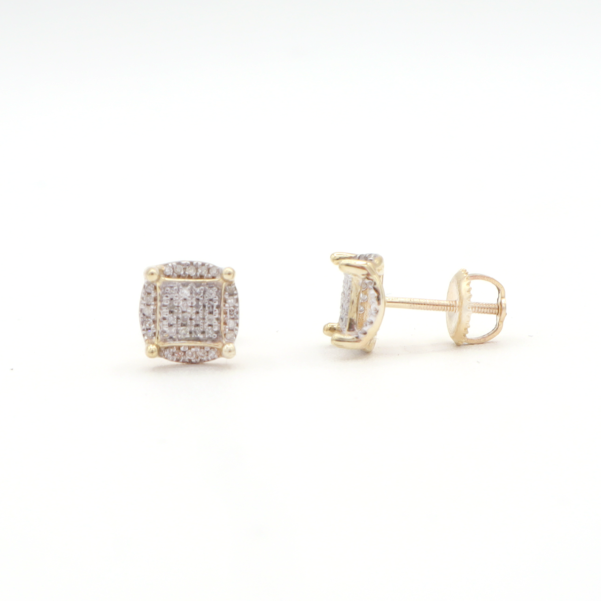 Elegant Pavé Square in Round Diamond Stud Earrings 10K Yellow Gold - STF DIAMONDS