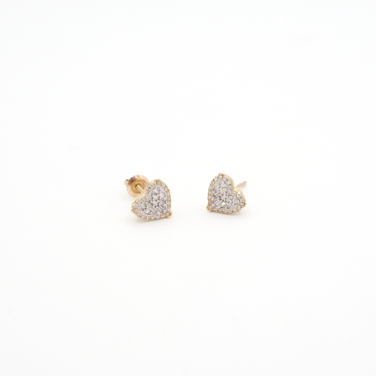 10K Solid Yellow Gold Emerald Diamond Heart Stud Earrings