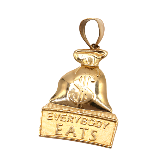 10K Solid Yellow Gold Everybody Eats Money Bag Pendant (Polished)