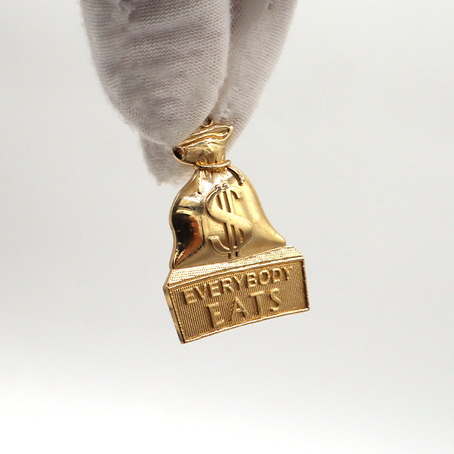 10K Solid Yellow Gold Everybody Eats Money Bag Pendant (Polished)