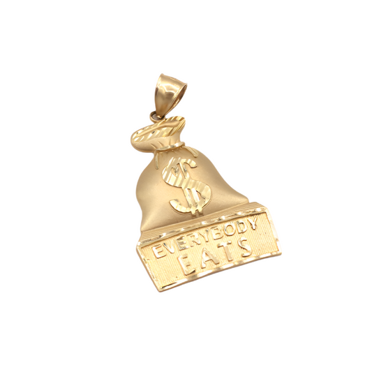 Everybody Eats Money UnPolished Bag Pendant 10K Real Yellow Gold - STF DIAMONDS