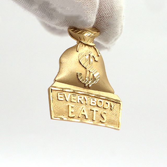 10K Solid Yellow Gold Everybody Eats Money Bag Pendant (Unpolished)