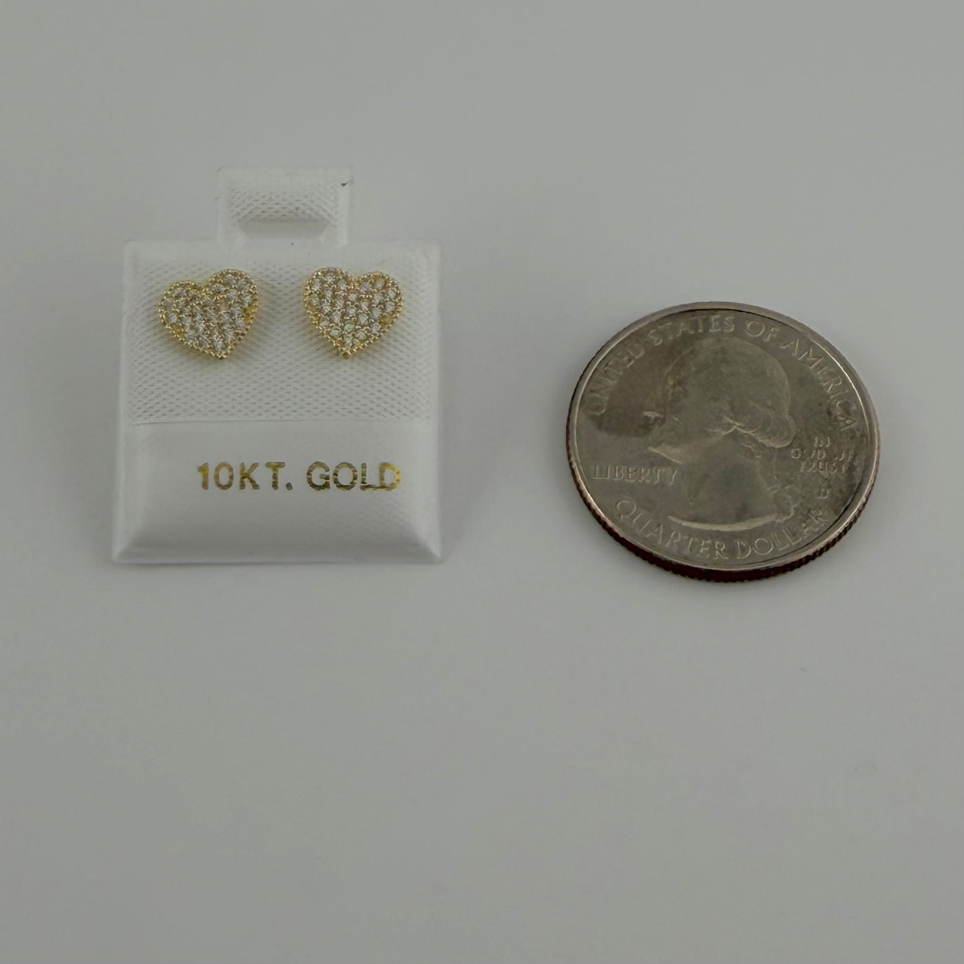 10K Yellow Gold Mini White Bead Heart CZ Earrings