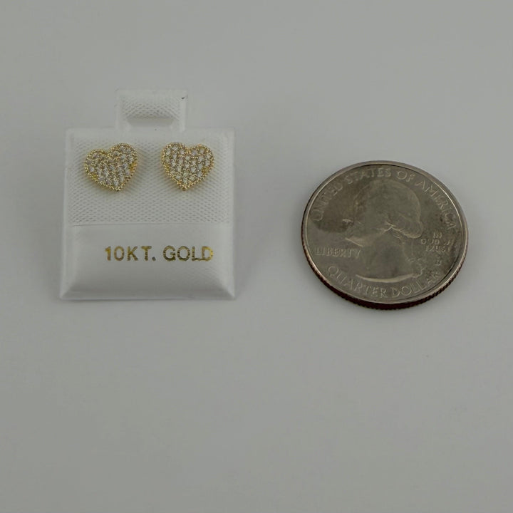10K Yellow Gold Mini White Bead Heart CZ Earrings