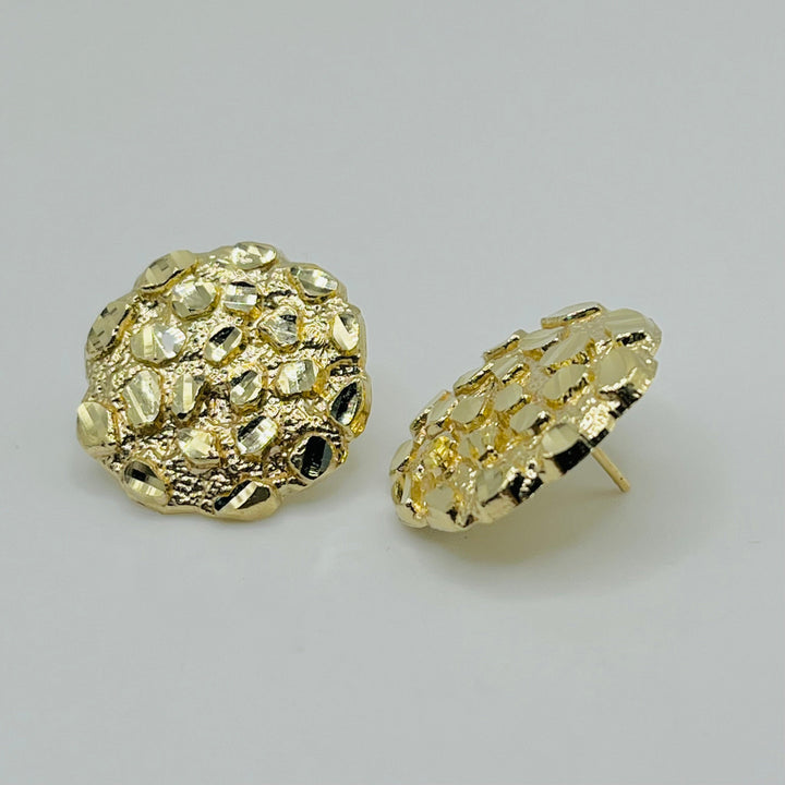 10K Yellow Gold Round Nugget Earrings XL (20mm)
