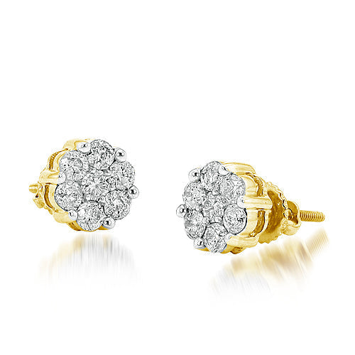 10K Gold 0.75 Ctw Diamond Flower Earrings