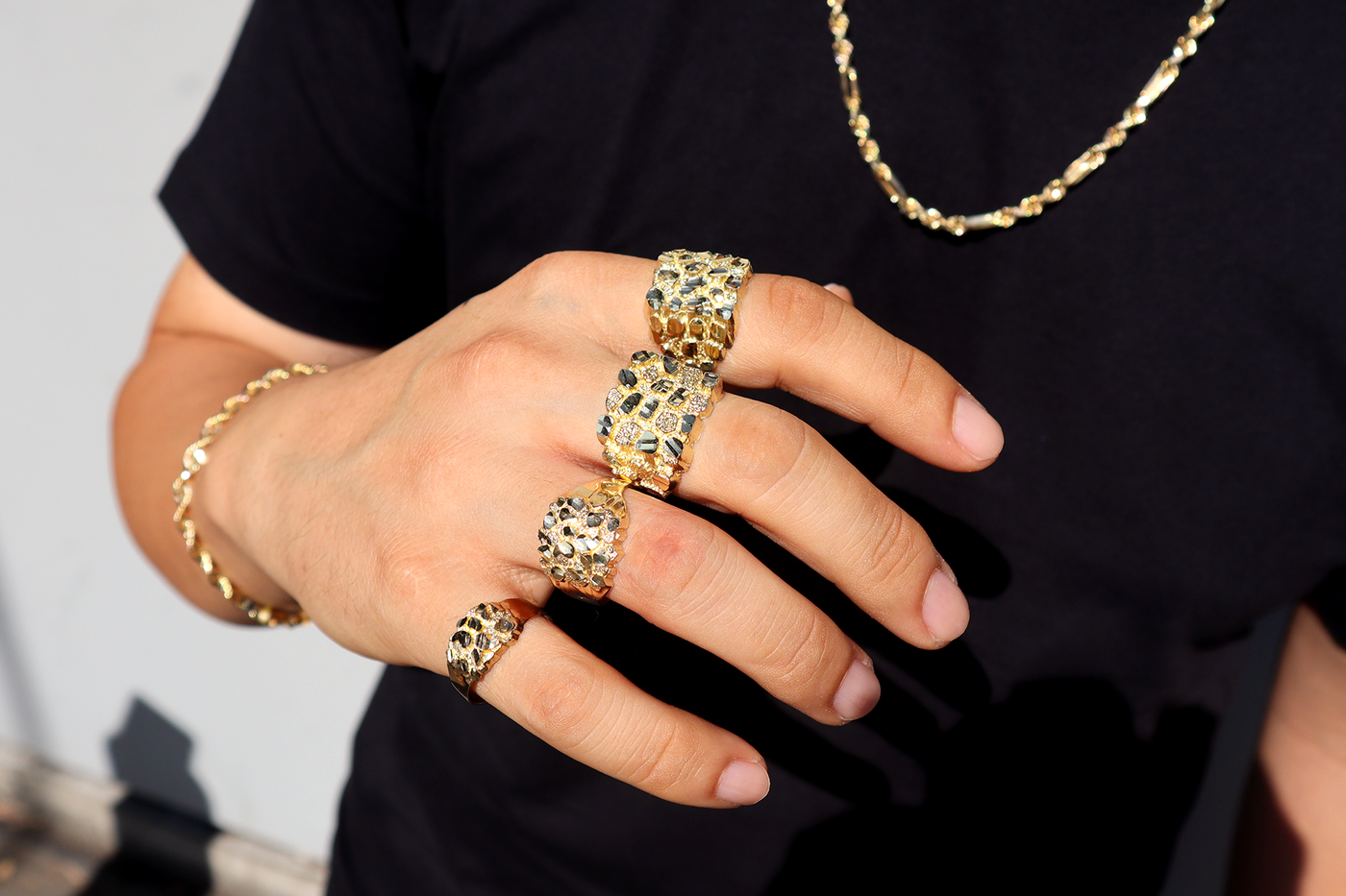 10K Solid Gold Large Three-Sided Nugget Ring
