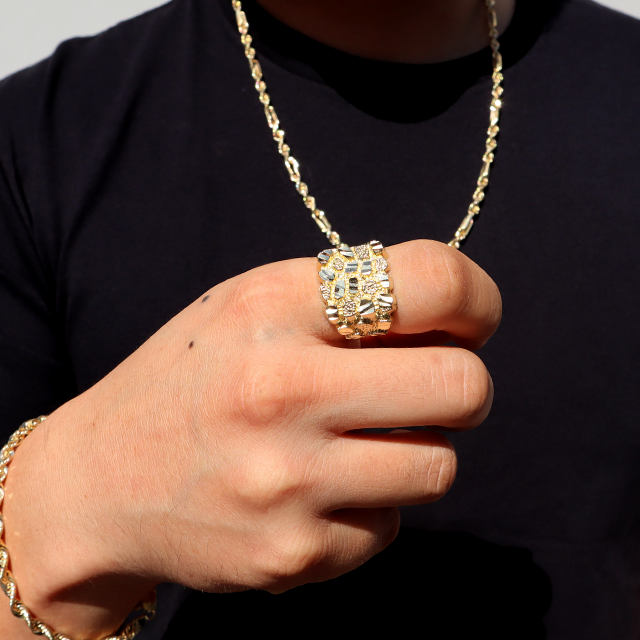 10K Solid Yellow Gold California King Nugget Men's Ring