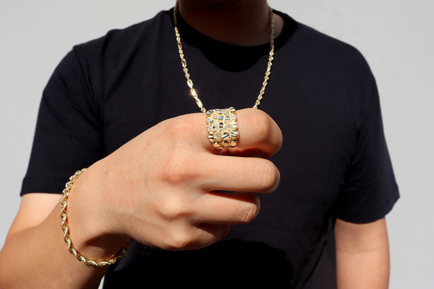 10K Solid Yellow Gold California King Nugget Men's Ring