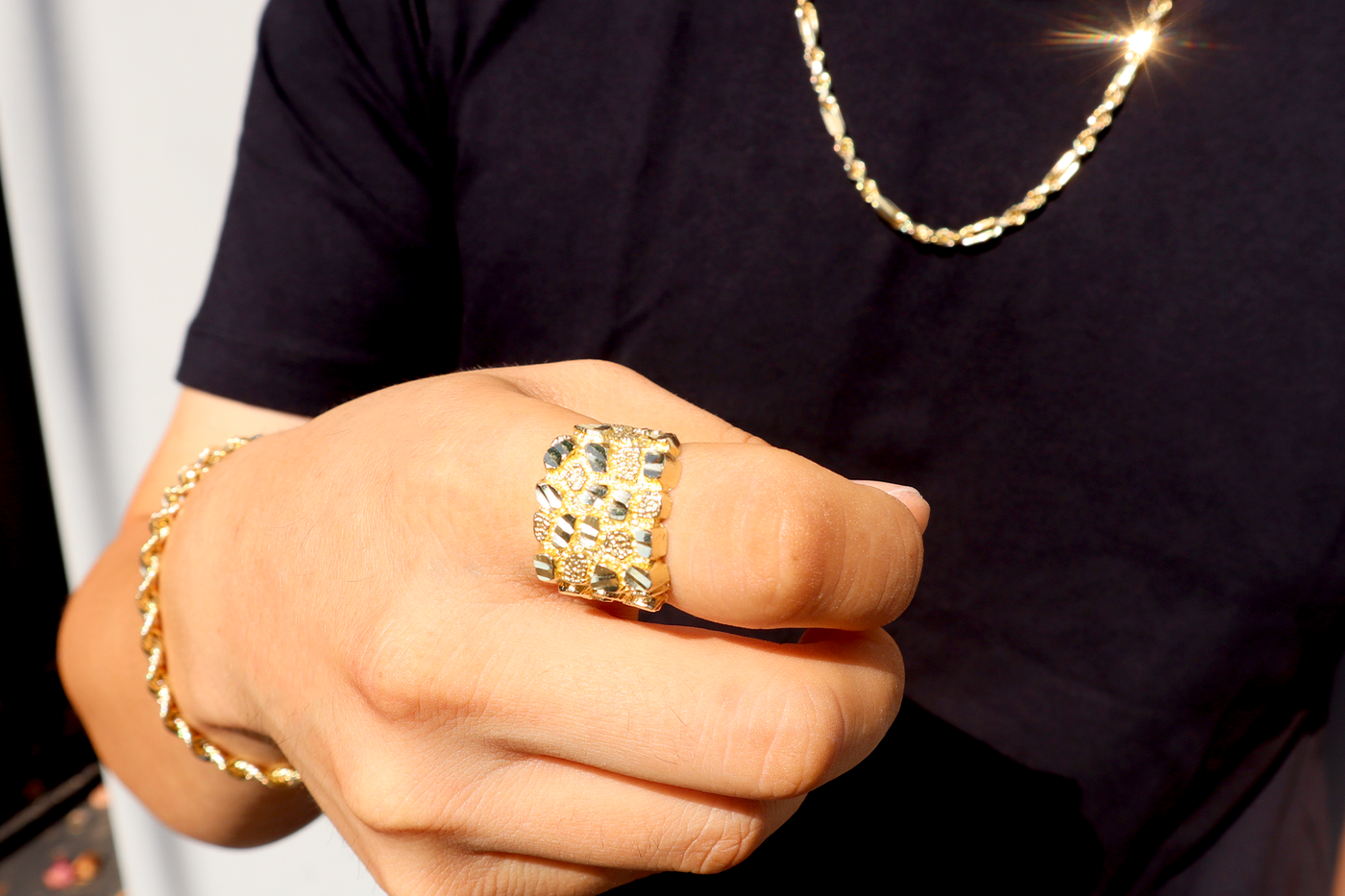 10K Solid Yellow Gold California King Nugget Men's Ring