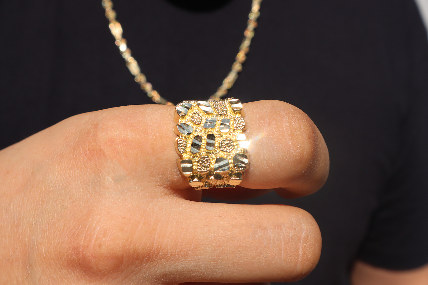10K Solid Yellow Gold California King Nugget Men's Ring