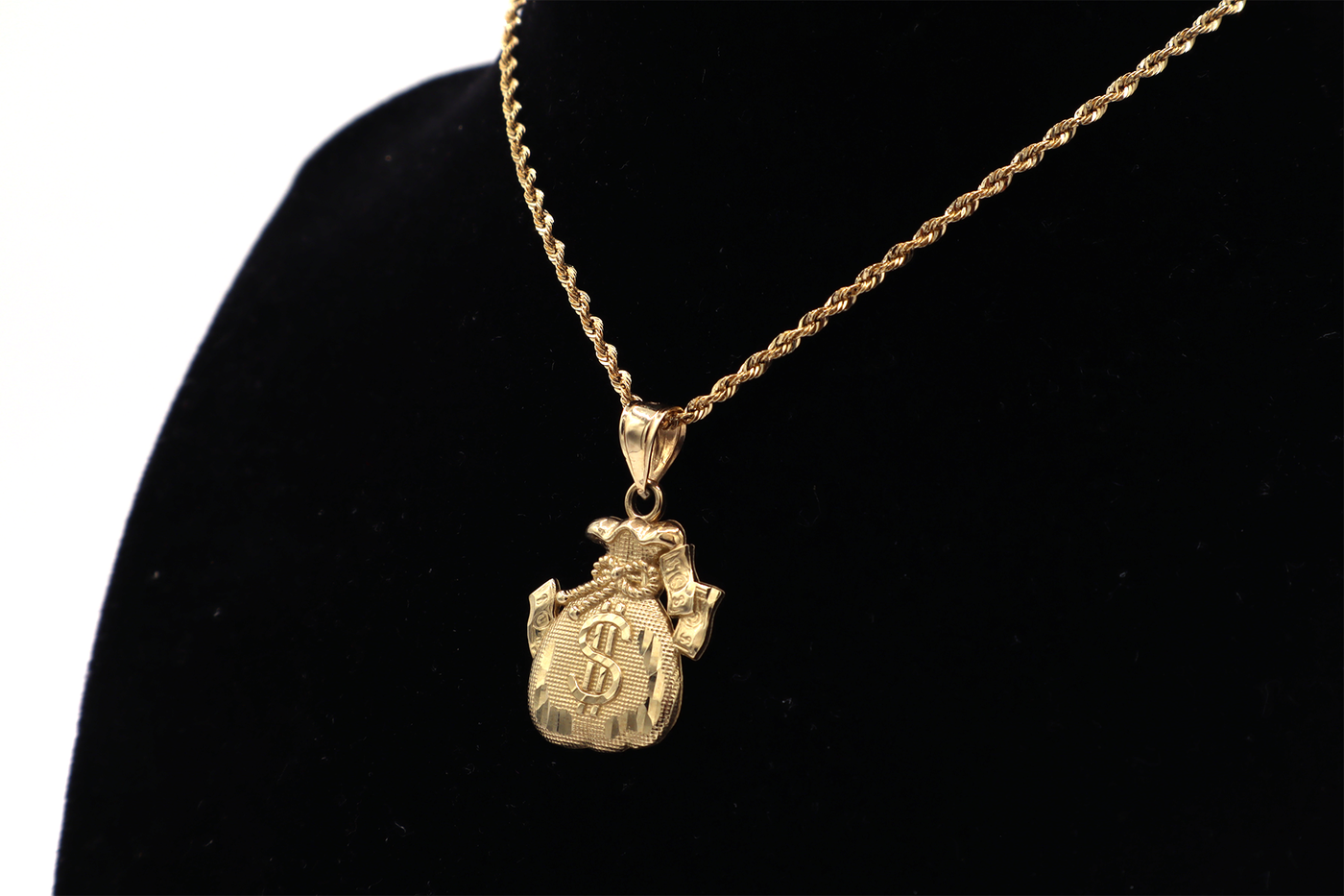 10K Solid Yellow Gold Diamond-Cut Fat Money Bag Charm