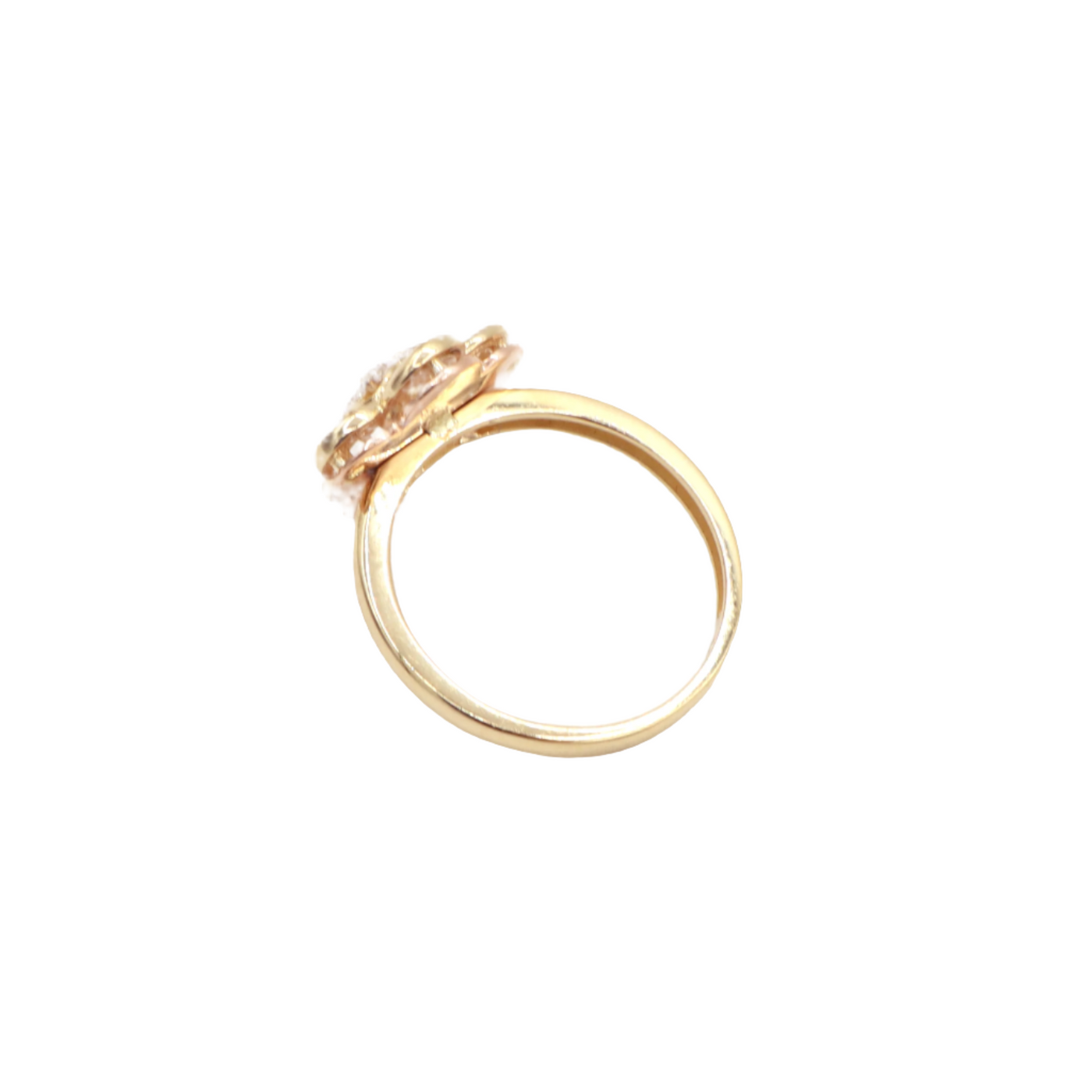 10K Solid Rose Gold Five-Leaf Flower CZ Ring (Yellow & Rose Gold)