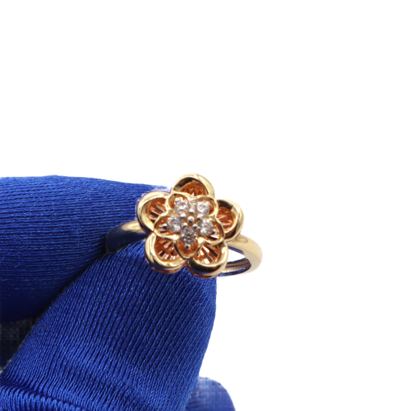 10K Solid Rose Gold Five-Leaf Flower CZ Ring (Yellow & Rose Gold)
