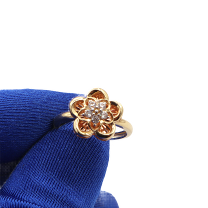 Five Leaf Flower with 5 CZ stones Women's Ring -10k Yellow Gold-10k Rose Gold - CZ Cubic Zirconia | STF DIAMODNS JEWELRY
