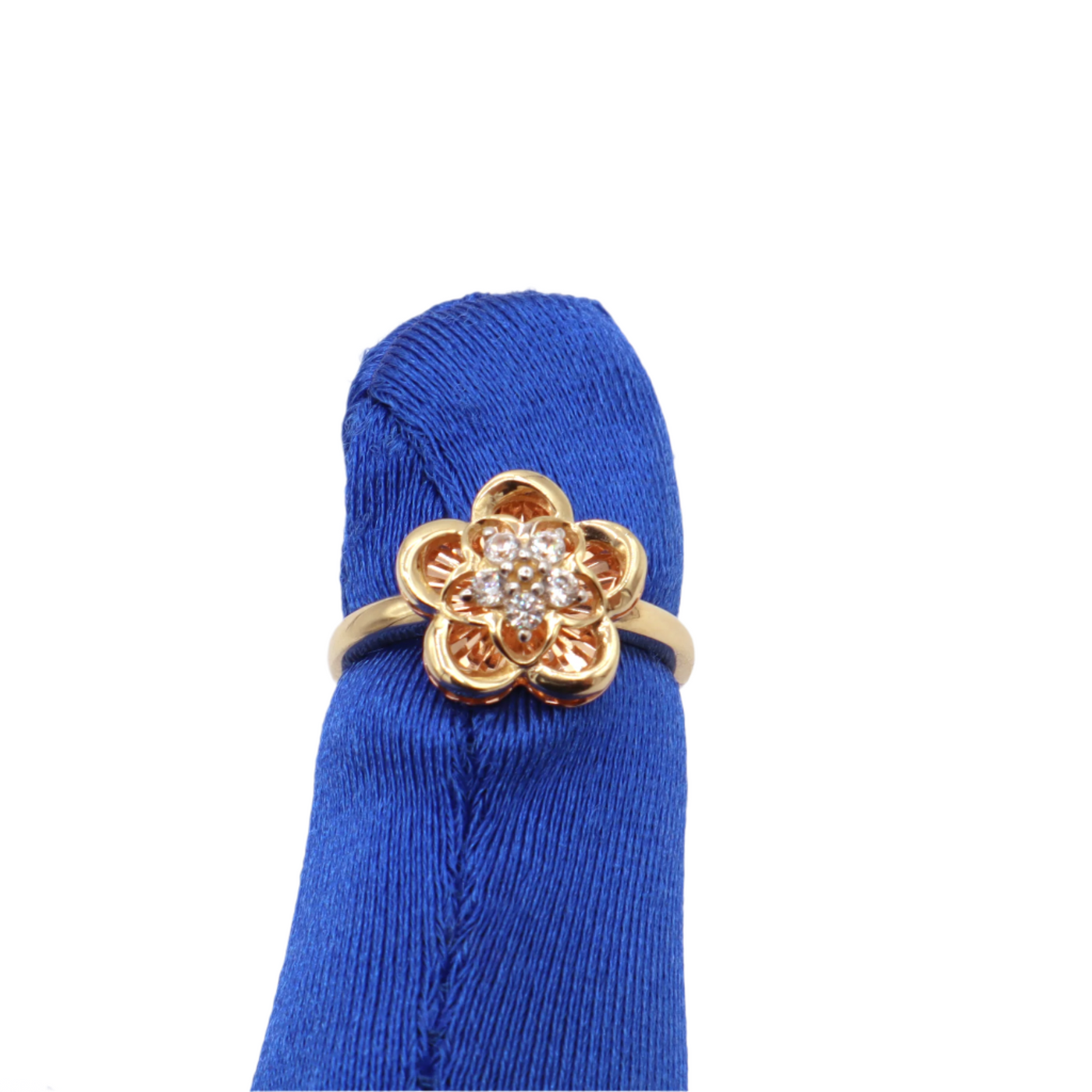 10K Solid Rose Gold Five-Leaf Flower CZ Ring (Yellow & Rose Gold)