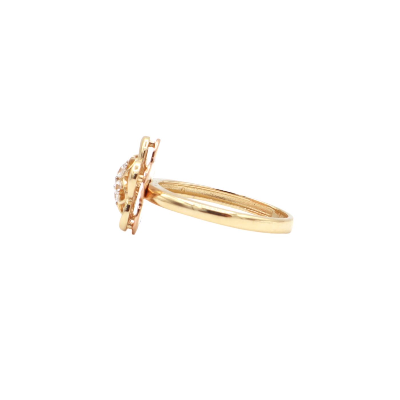 10K Solid Rose Gold Five-Leaf Flower CZ Ring (Yellow & Rose Gold)