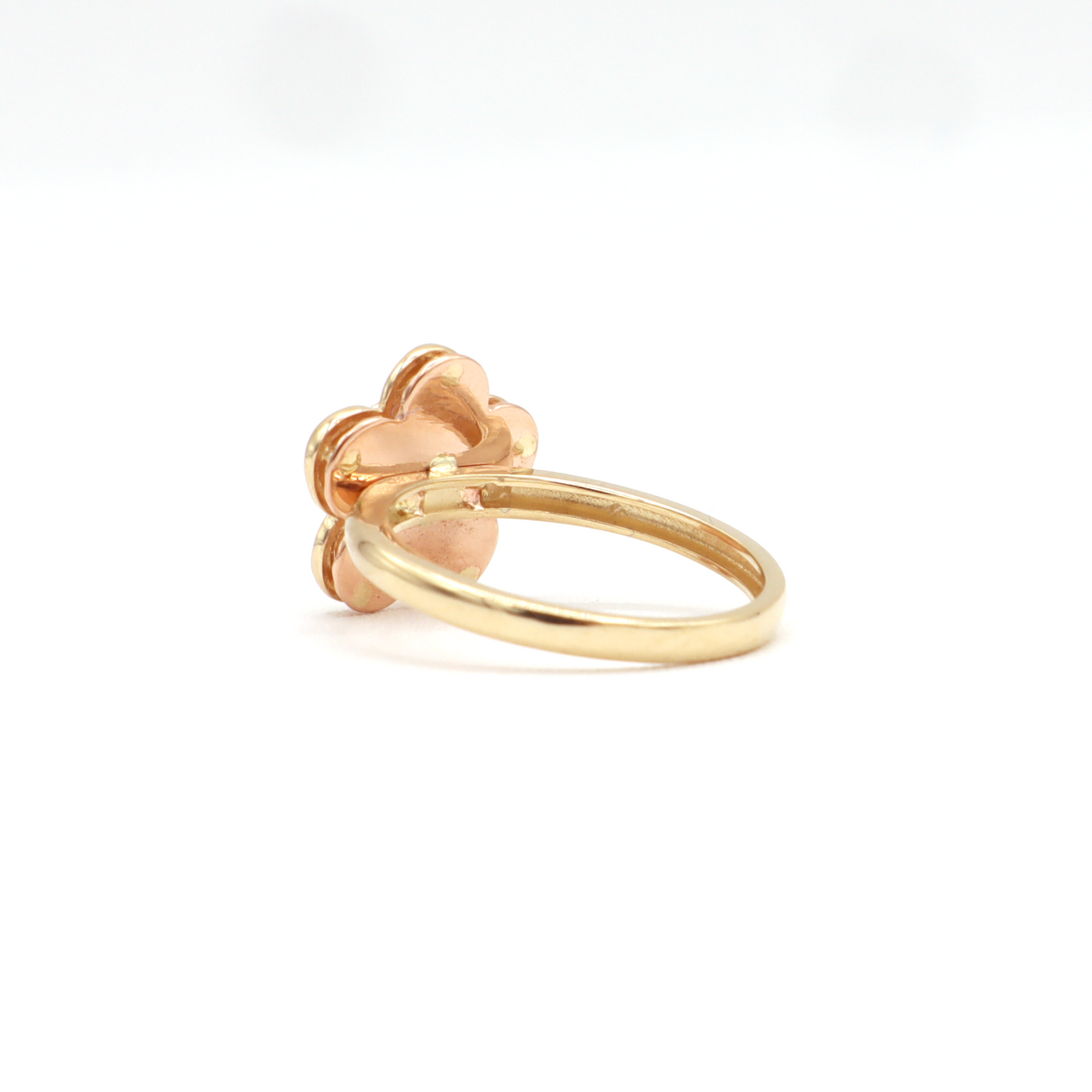 10K Solid Rose Gold Five-Leaf Flower CZ Ring (Yellow & Rose Gold)