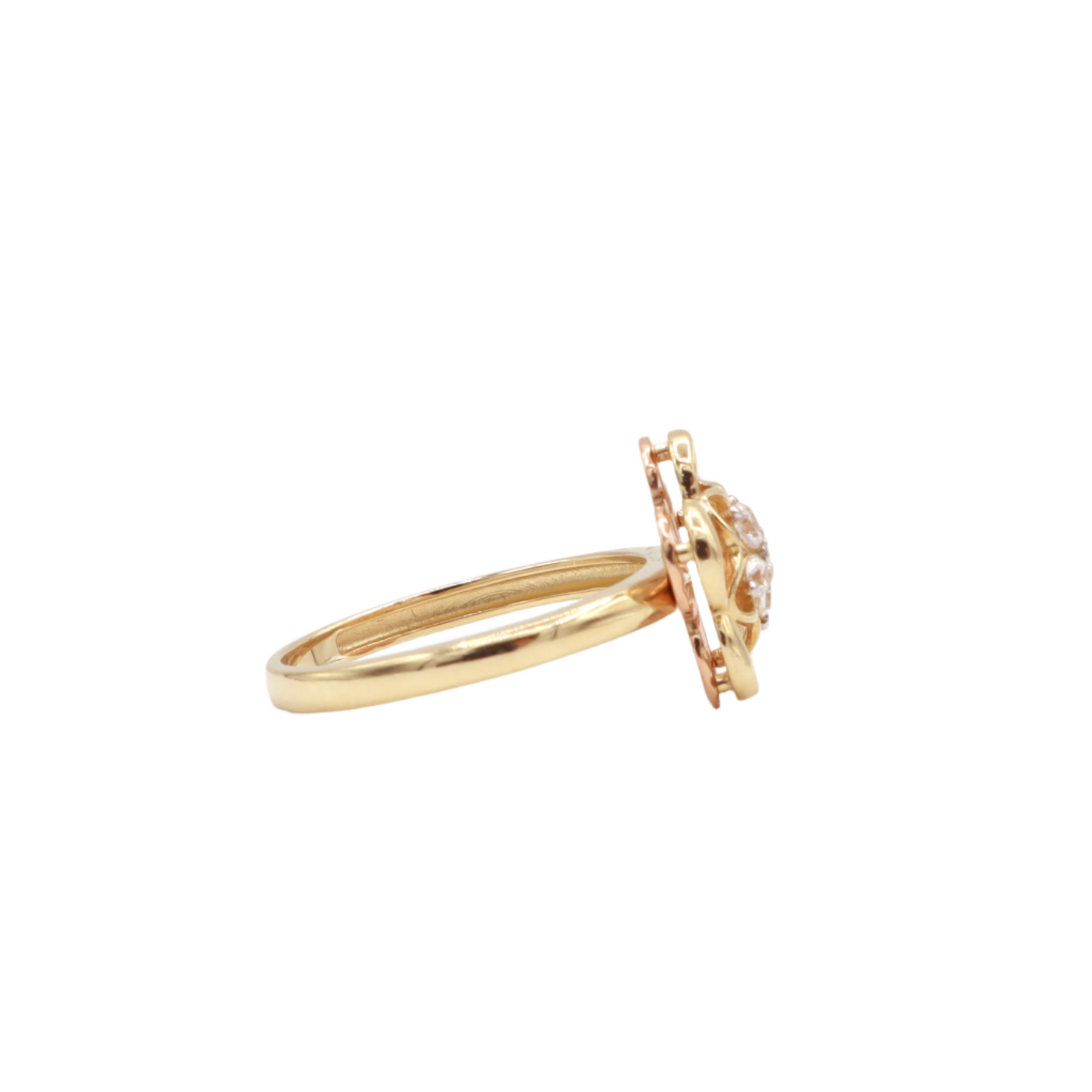 10K Solid Rose Gold Five-Leaf Flower CZ Ring (Yellow & Rose Gold)