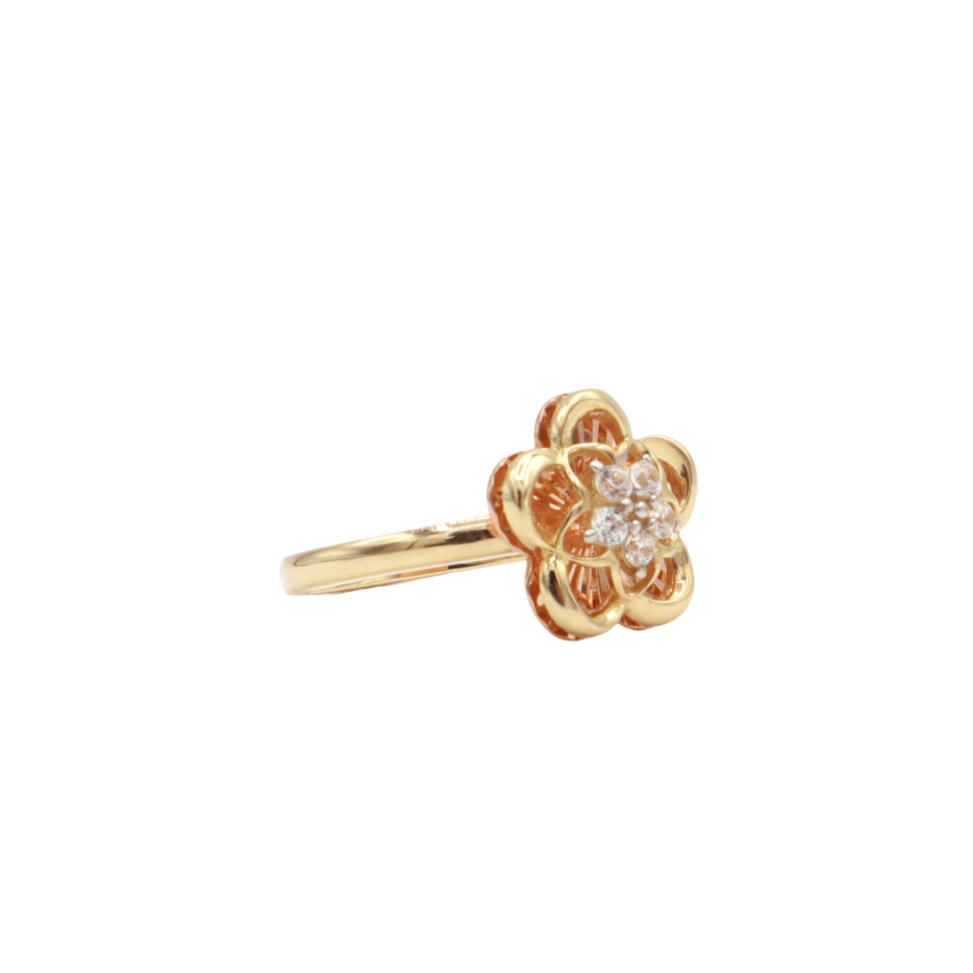 10K Solid Rose Gold Five-Leaf Flower CZ Ring (Yellow & Rose Gold)
