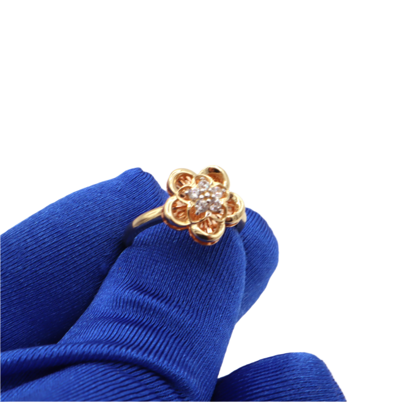 10K Solid Rose Gold Five-Leaf Flower CZ Ring (Yellow & Rose Gold)
