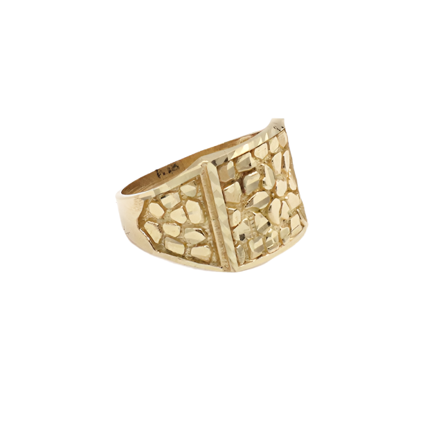 10K Solid Yellow Gold Flat Nugget Men's Ring (King's Treasure)