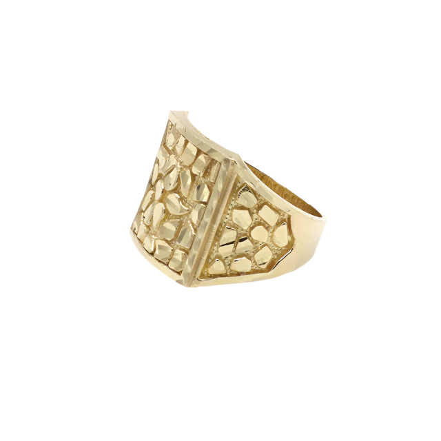 10K Solid Yellow Gold Flat Nugget Men's Ring (King's Treasure)