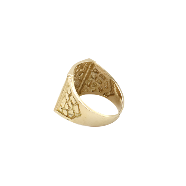 10K Solid Yellow Gold Flat Nugget Men's Ring (King's Treasure)
