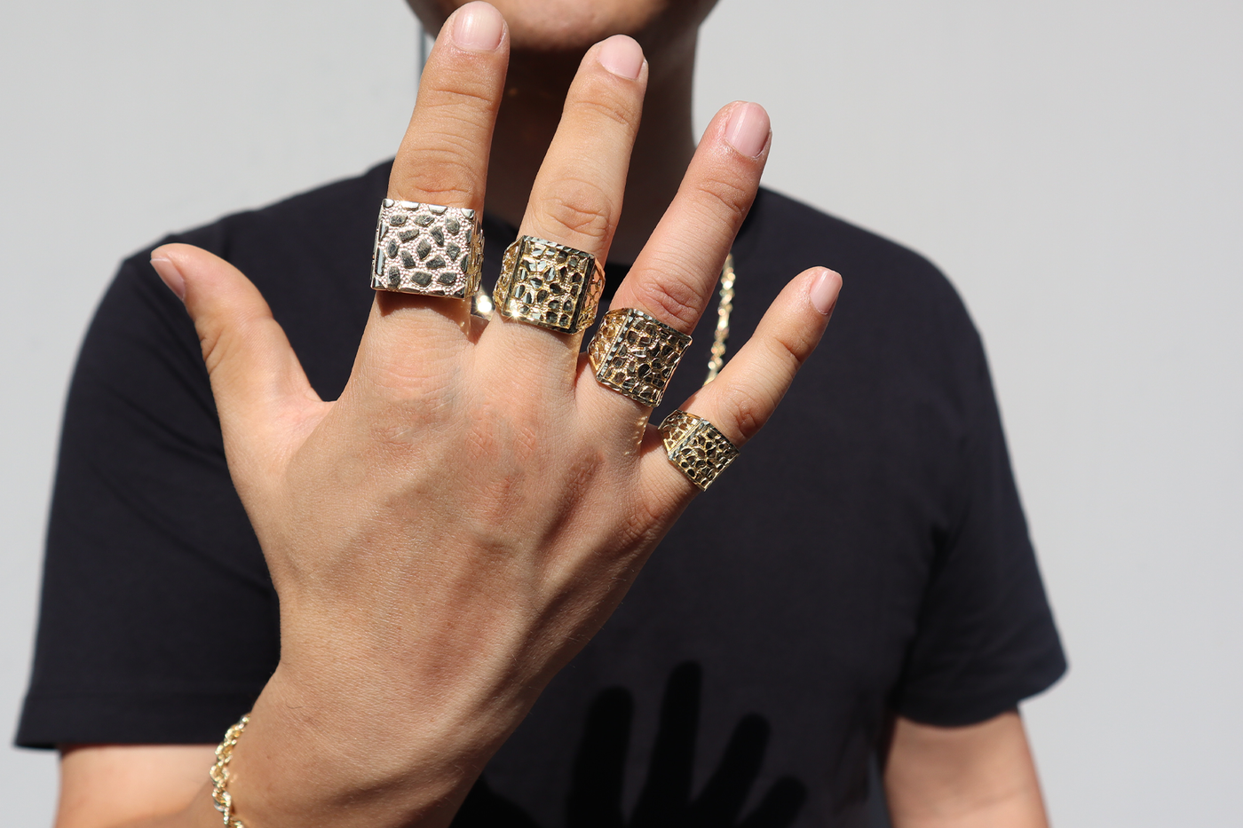 10K Solid Gold Large Three-Sided Nugget Ring