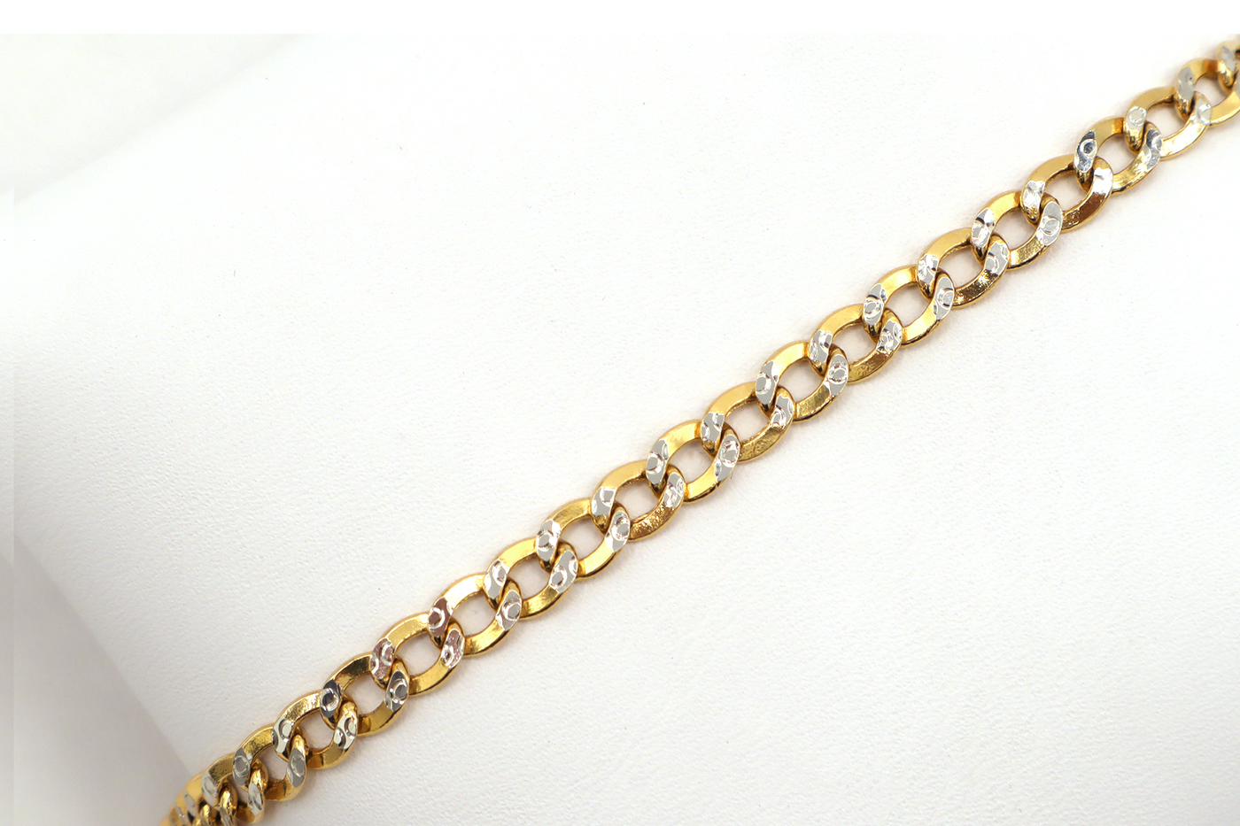14K Solid Gold Diamond-Cut Flat Cuban Bracelet 3-3"