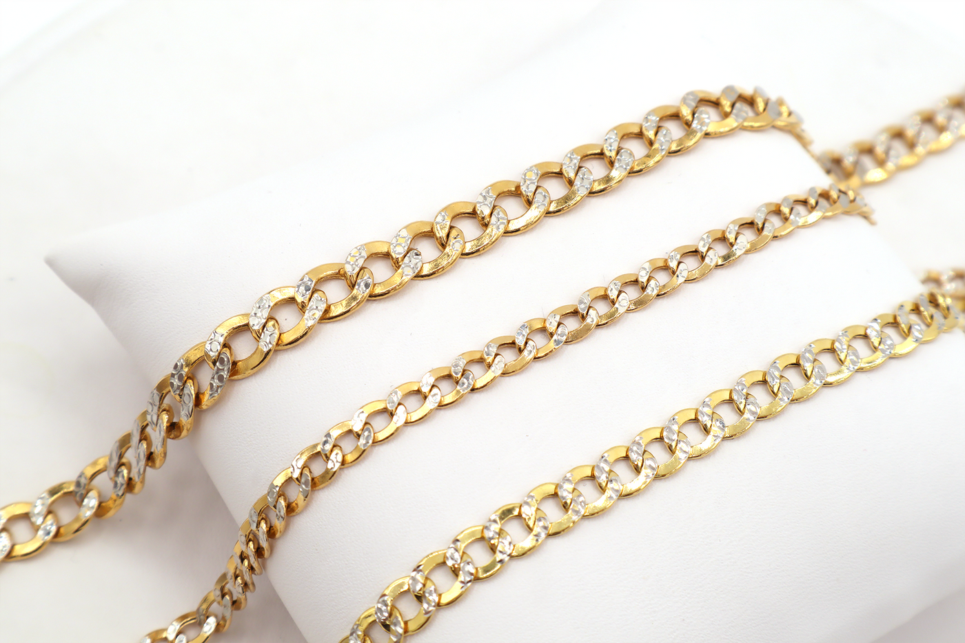 14K Solid Gold Diamond-Cut Flat Cuban Bracelet 3-3"