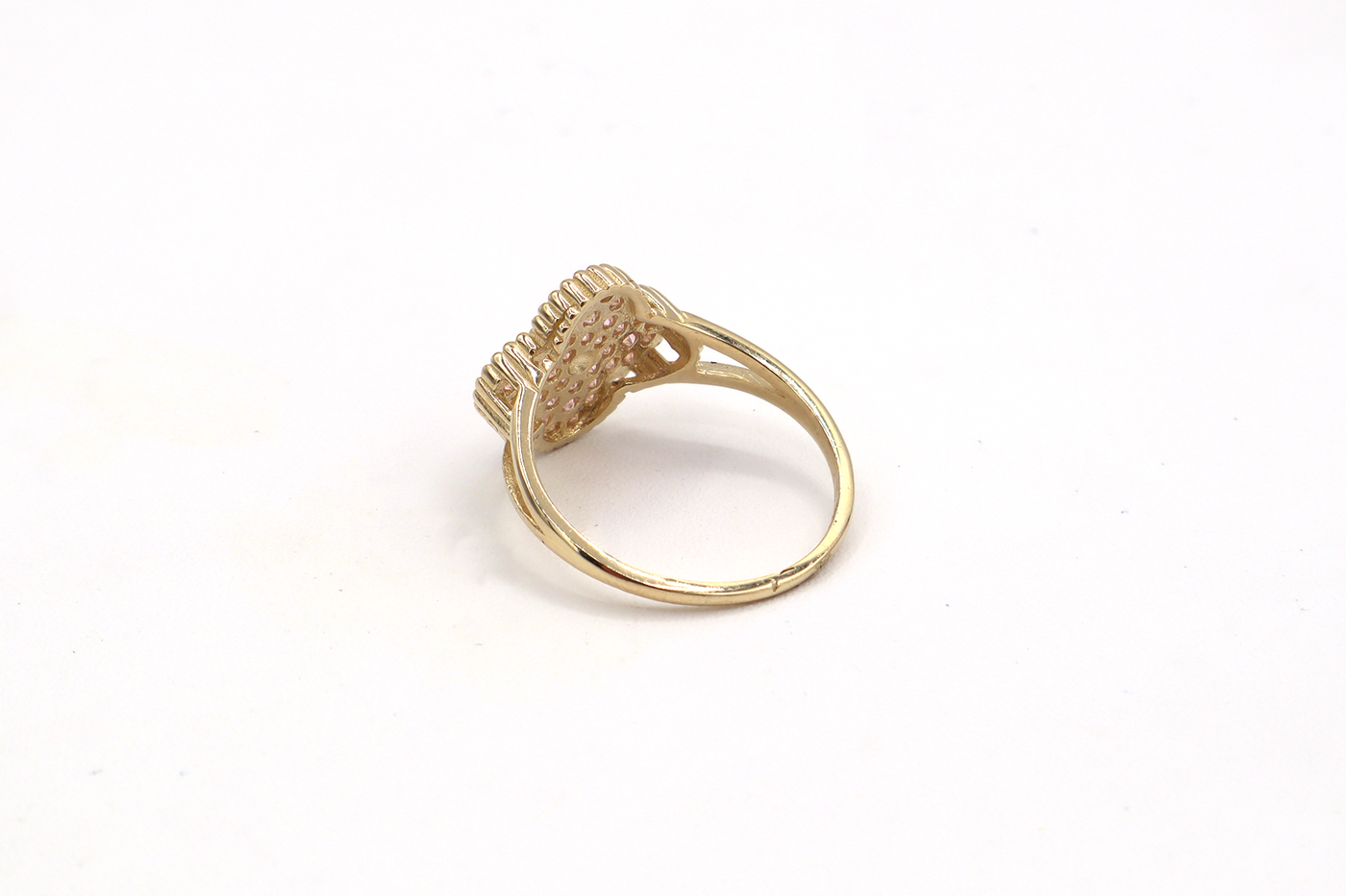 10K Solid Yellow Gold Four Leaf Clover CZ Ring (Pink & White)