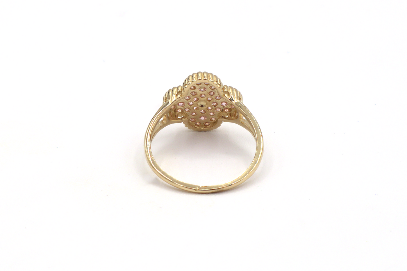 10K Solid Yellow Gold Four Leaf Clover CZ Ring (Pink & White)