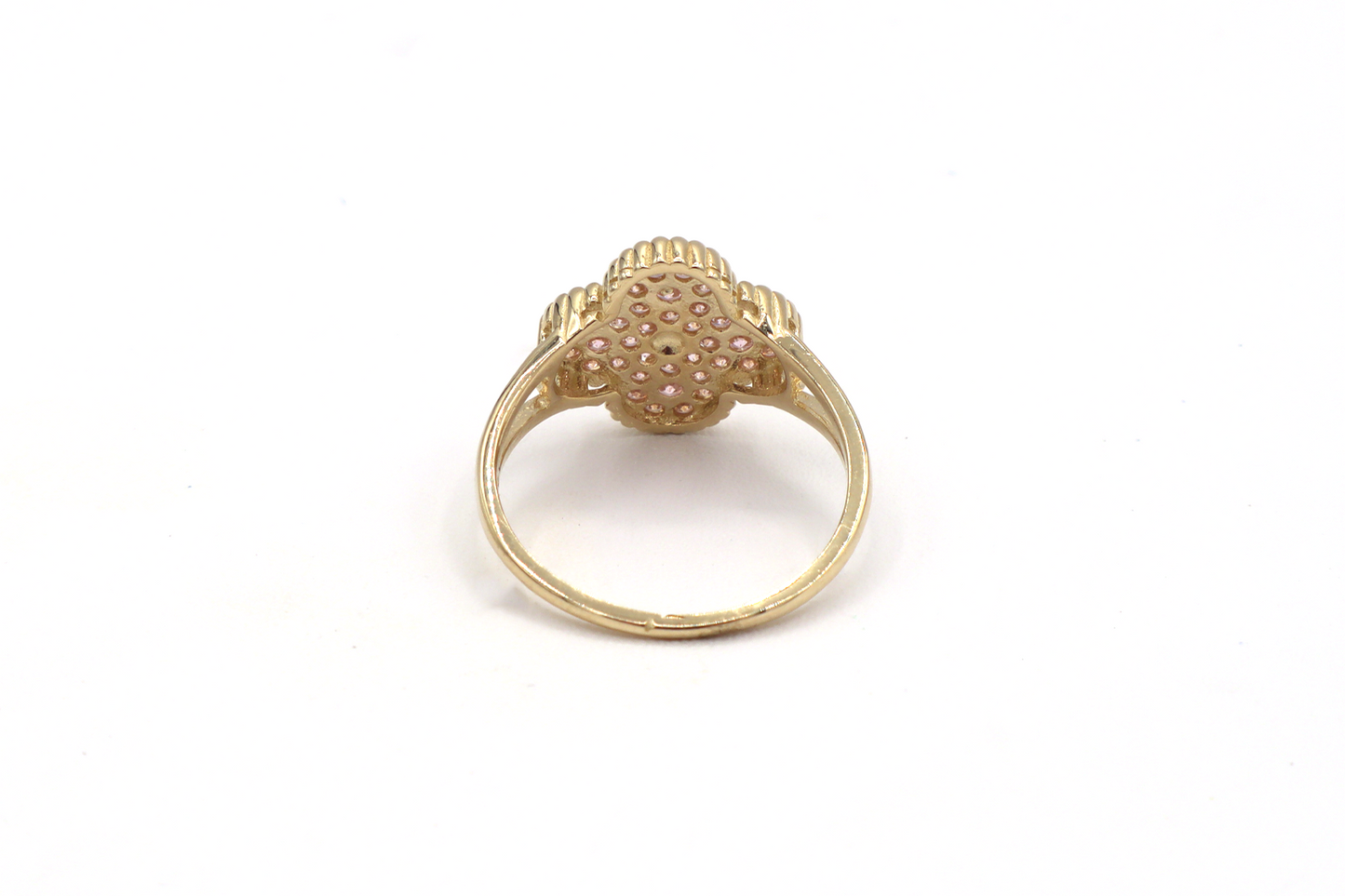 Four Leaf Lucky Clover CZ Women's Ring -10K yellow Gold-CZ Cubic Zirconia Pink White | STF DIAMONDS JEWELRY