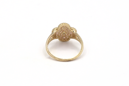 Four Leaf Lucky Clover CZ Women's Ring -10K yellow Gold-CZ Cubic Zirconia Pink White | STF DIAMONDS JEWELRY