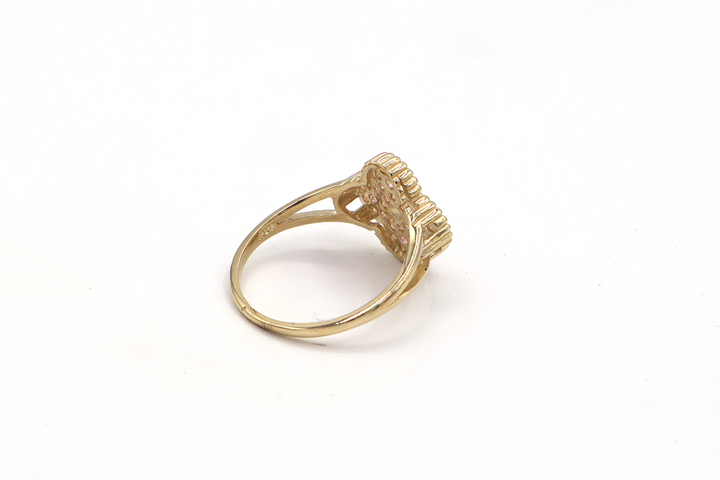 10K Solid Yellow Gold Four Leaf Clover CZ Ring (Pink & White)