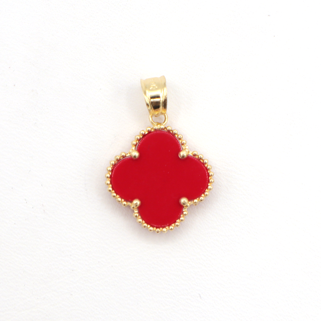 Four Leaf Lucky Clover Red Charm 10K Pure Yellow Gold