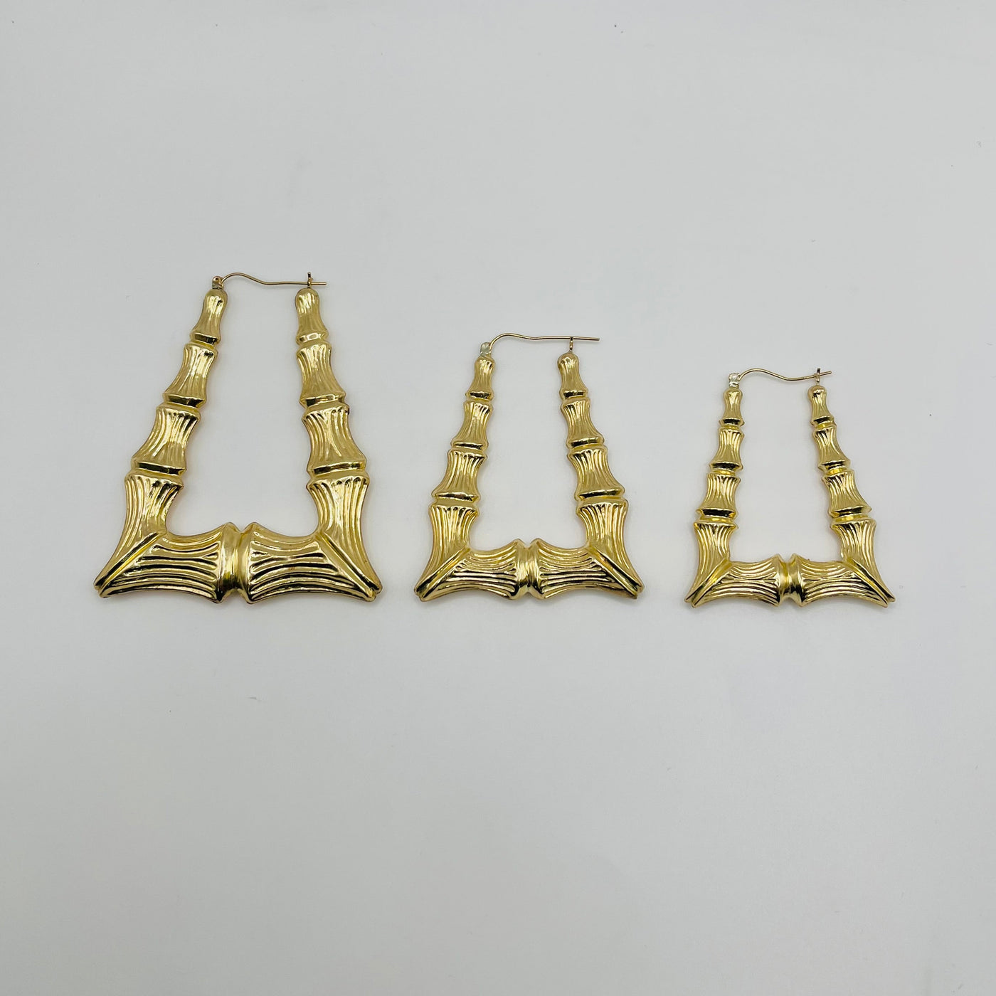 10K Yellow Gold XL Door Knocker Bamboo Hoop Earrings
