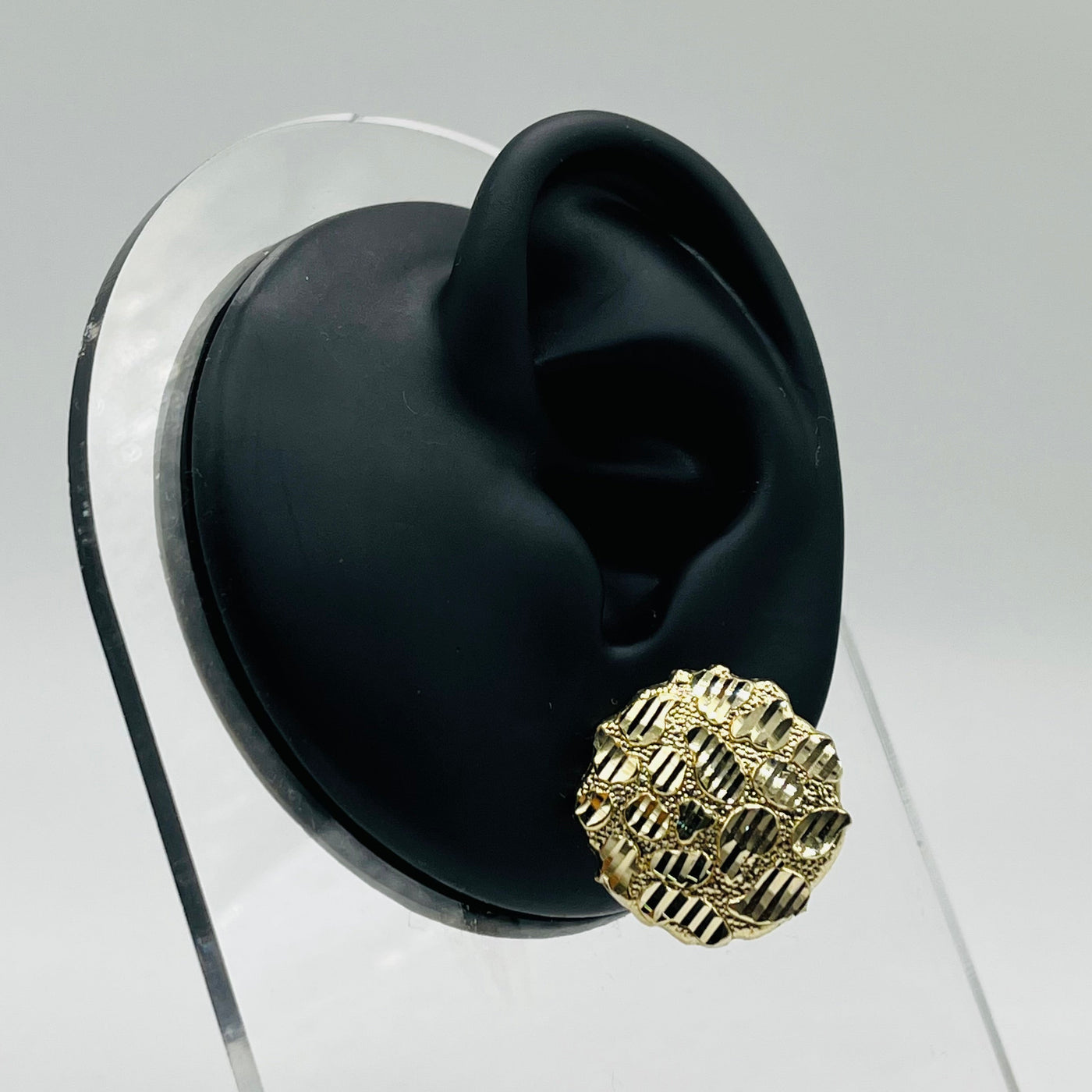 10K Yellow Gold Round Nugget Earrings Xxl (22mm)