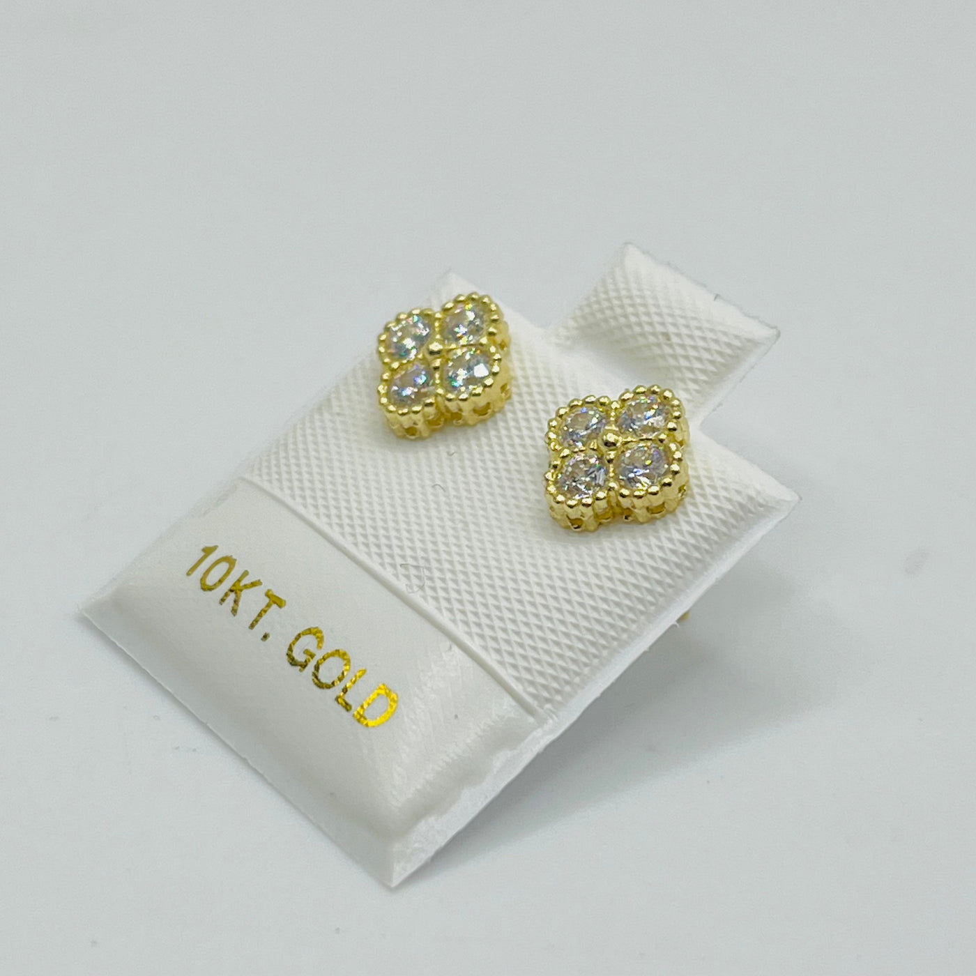 10K Yellow Gold White Clover CZ Earrings (sm)