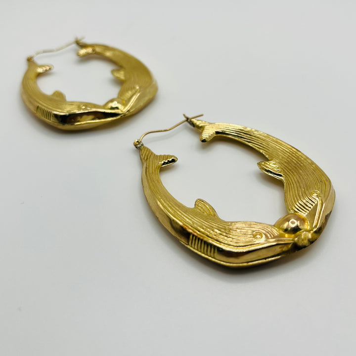 10K Yellow Gold Whale Hoop Earrings (large)