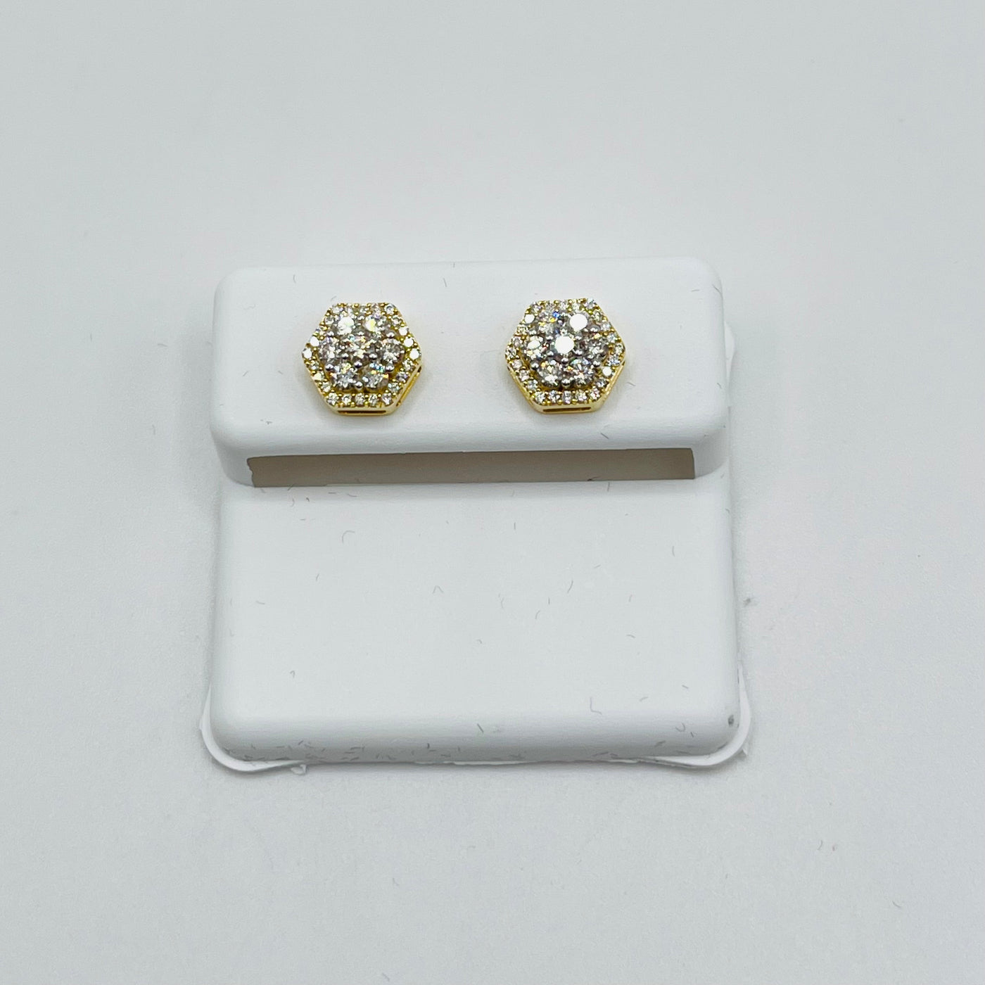 10K Gold Diamond Hexagon Earrings