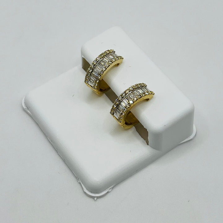 10K Gold Diamond Baguette Hoop Earrings
