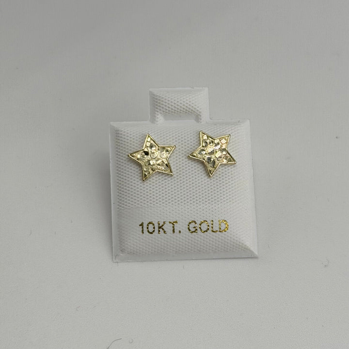 10K Solid Yellow Gold Mini Star Nugget Earrings